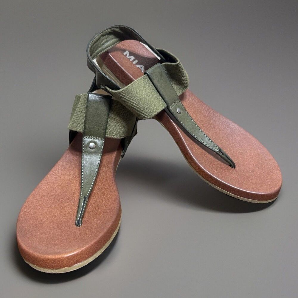 MIA Margi Sandals Women’s Olive Green Elastic Strappy Boho Thong Size 8.5